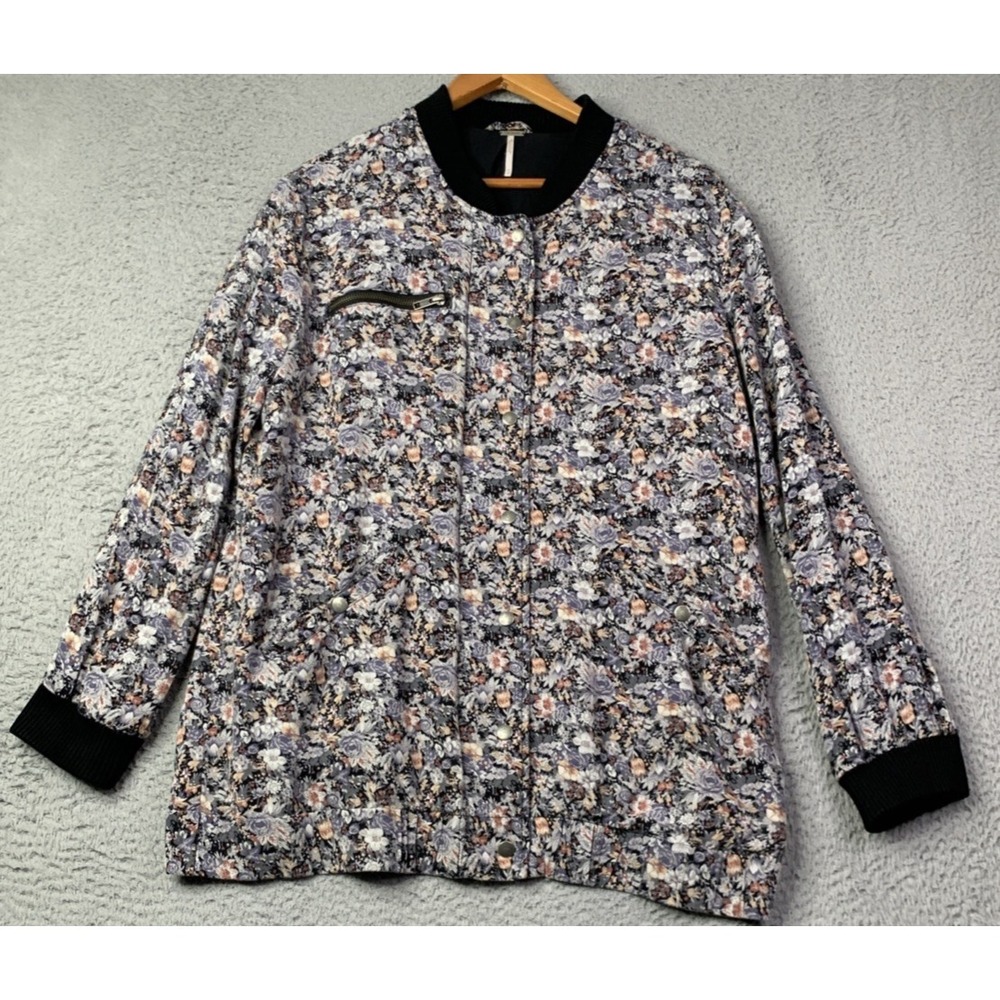 Free People Jacket Womens Size Medium Full Zip Button Floral Print Pockets - Picture 1 of 10
